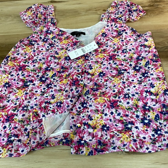 J Crew Top Womens XS Cap-sleeve soft gauze chiffon top in floral fields - Picture 3 of 6
